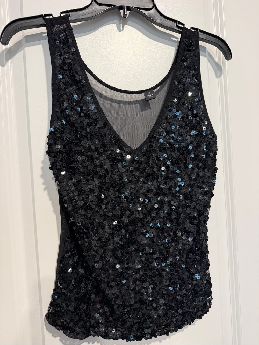 Black Sequin V-Neck Sleeveless Tank Top